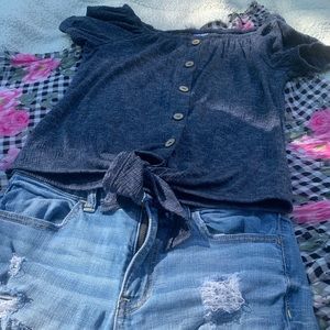 Off Shoulder Shirt and Distressed Skinny Jeans